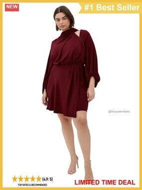 Plus Size Mini Dress High Neck Long Sleeve Faux Wrap Party Cocktail